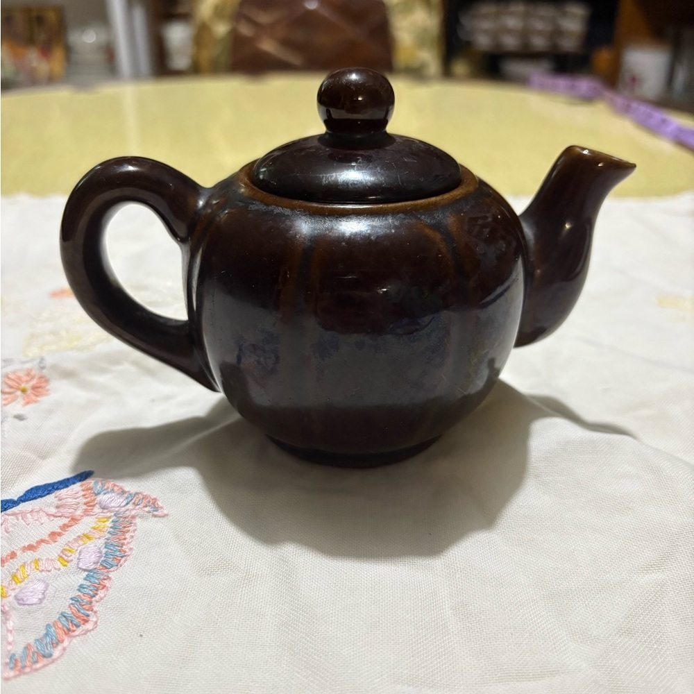 Vintage Mini Elegant Brown Ceramic Teapot